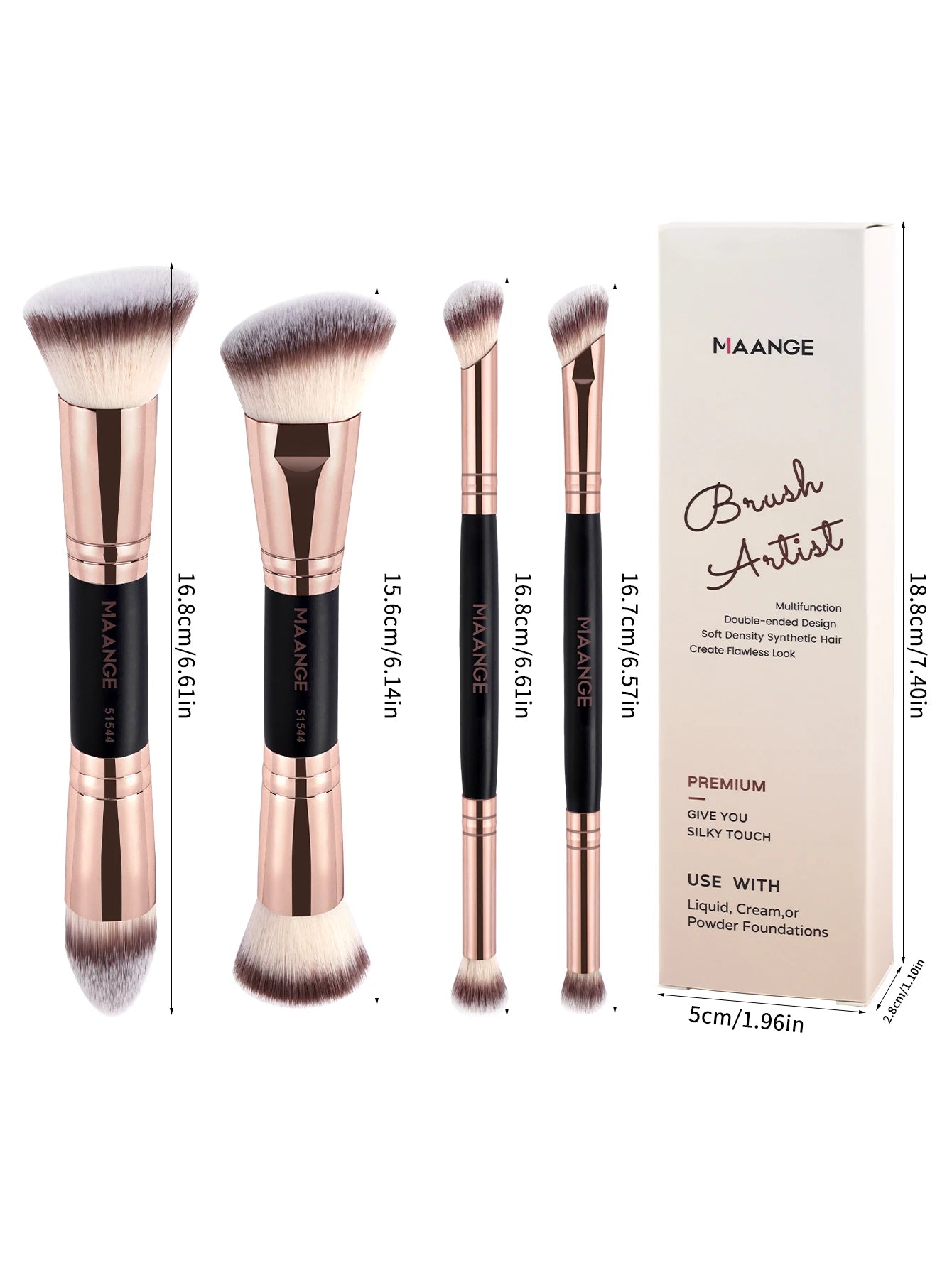 MAANGE 4pcs Basic Makeup Brushes Set With Box Dual-ended Foundations Powder Blush Details for Eyeshadow Brushes Beginner Travel