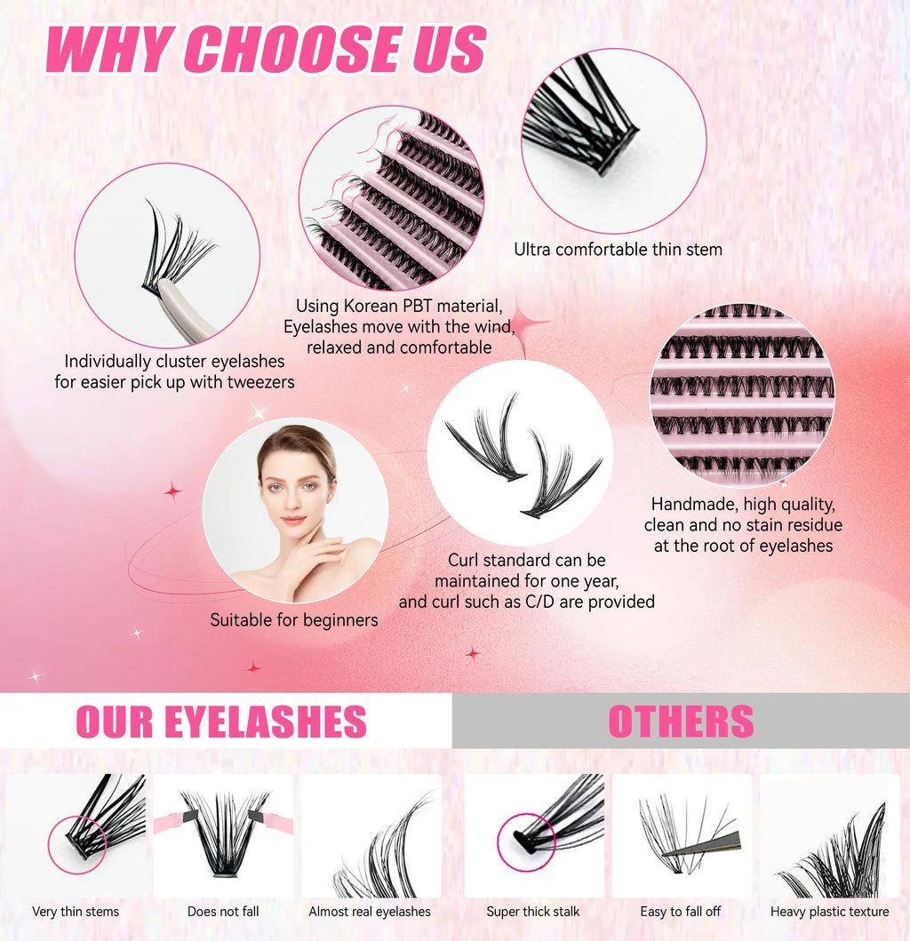 DIY Lashes Extension Kit Eyelashes 200 PCS Clusters Lash Bond and Seal Makeup Tools for Gluing Lashes Gluing Glue Accessories