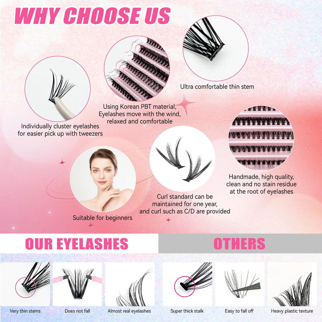 DIY Lashes Extension Kit Eyelashes 200 PCS Clusters Lash Bond and Seal Makeup Tools for Gluing Lashes Gluing Glue Accessories