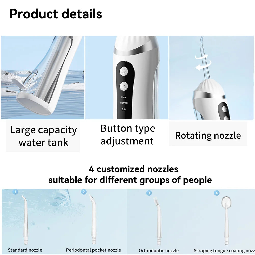Oral Irrigator 3 Cleaning Modes Portable Rechargeable Waterproof IP65 Dental Water FlosserTeeth Whitening Jet Floss 200ML