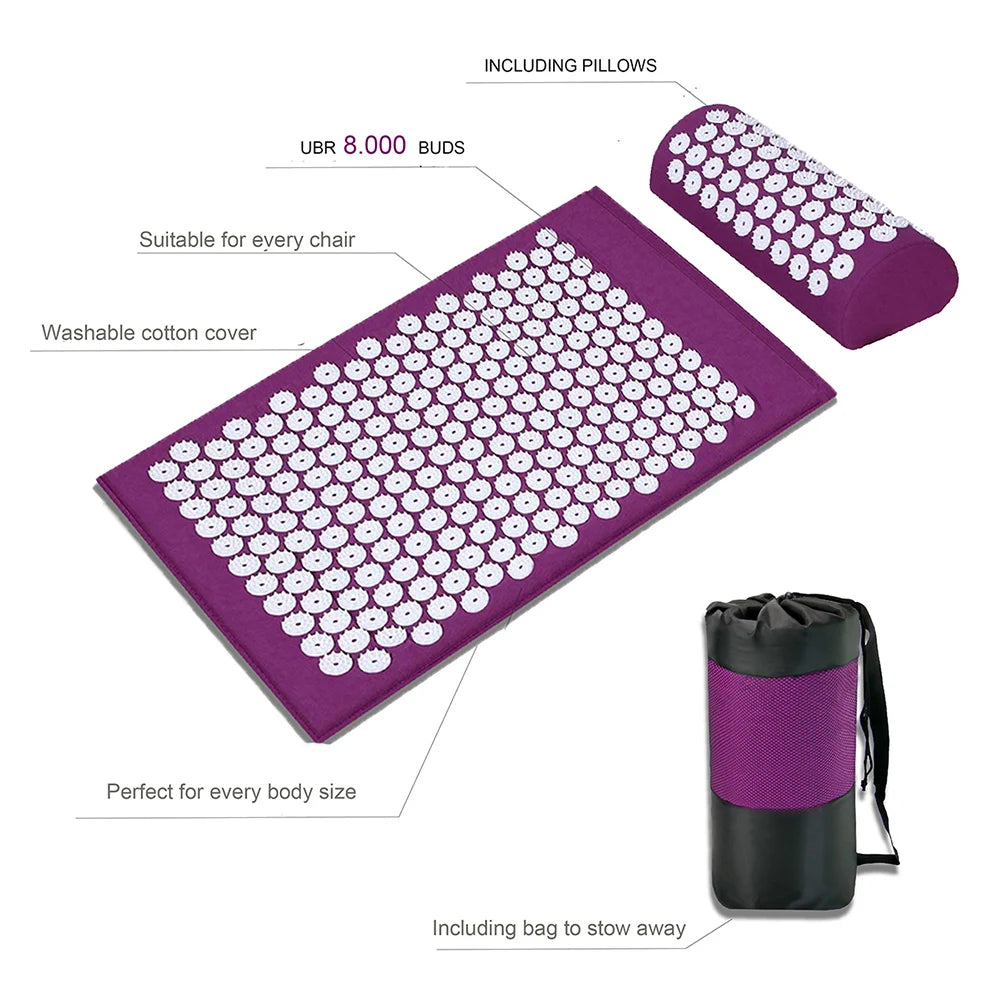 65*40cm Acupressure Mat Sensi Massage Mat Pillow Set applicator for Neck Foot Yoga Mat with Needle Back Cushion 2024 NEW