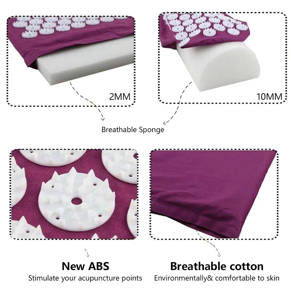 65*40cm Acupressure Mat Sensi Massage Mat Pillow Set applicator for Neck Foot Yoga Mat with Needle Back Cushion 2024 NEW