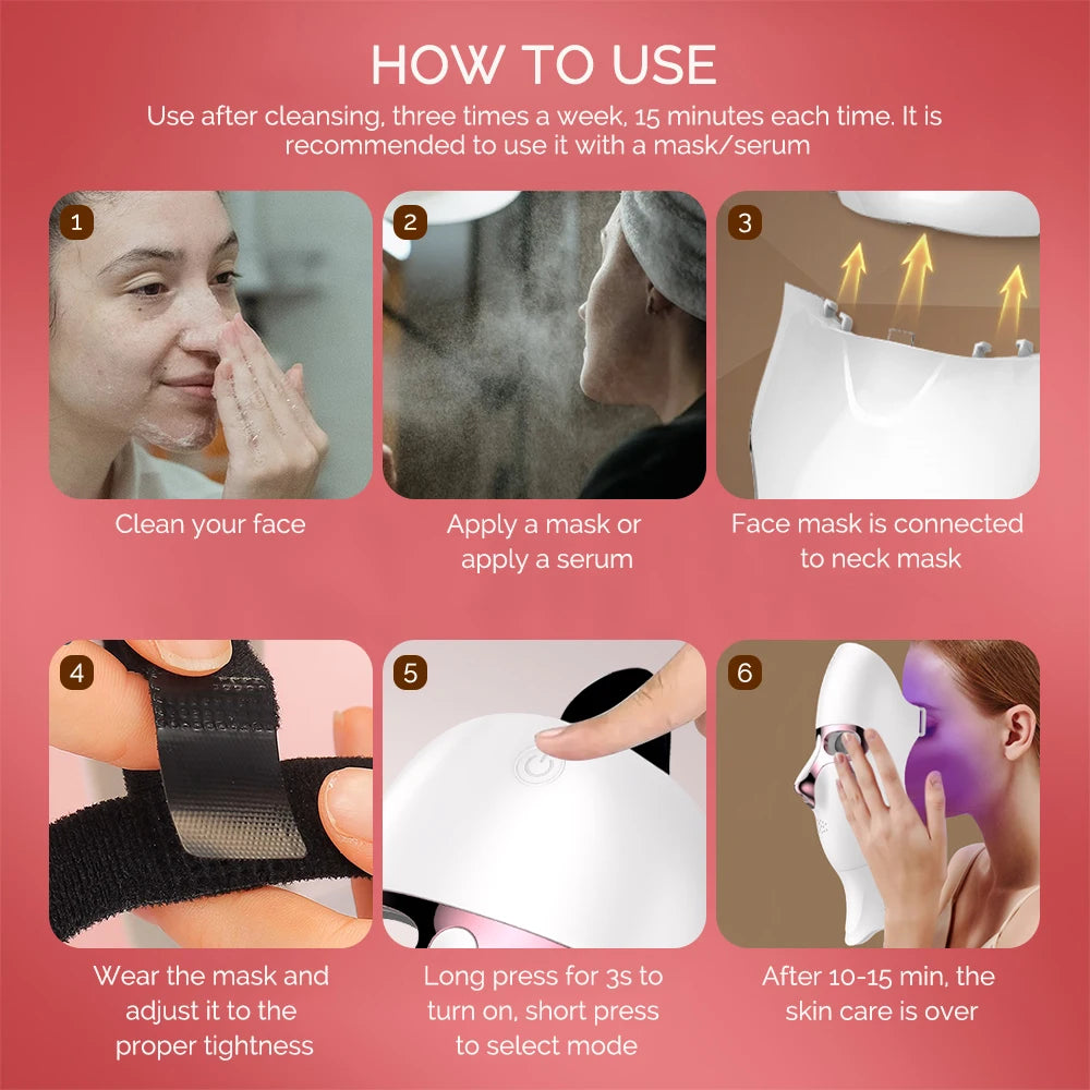 7 Color LED Facial Mask Face and Neck Photon Skin Rejuvenation Whitening Tighten Rechargeable Neck Face Care Beauty Treatment